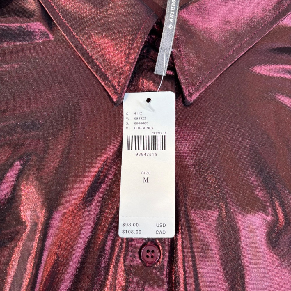 Anthropologie Metallic Burgundy Button Down Shirt Long Sleeve Shimmer Womens M - Picture 3 of 8